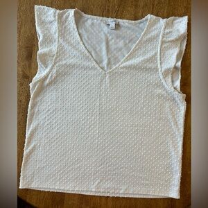 J. Crew Flutter Sleeve Swiss Dot V-Neck Womens Large White Top